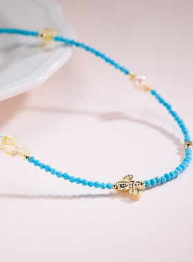 平价ins冷淡风多宝石项链女仿绿松小蜻蜓琉璃锁骨链百搭饰品