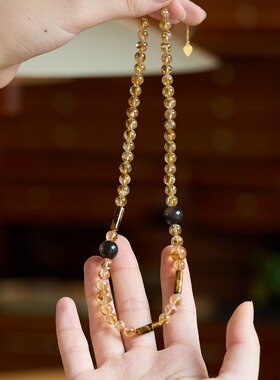 天然6mm黄水晶项链美拉德虎眼石金霸项链秋冬时尚百搭毛衣链