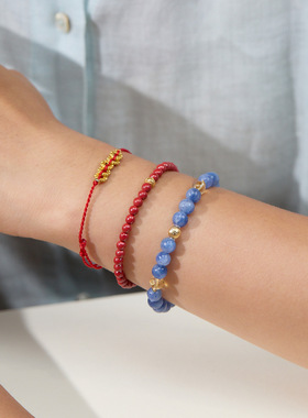 新中式朱砂手串一抹红平安福满盈诸事皆顺遂本命年朱砂手链女礼物