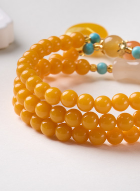 二代蜜蜡平安扣金丝玉手链串珠女轻奢感文玩佛珠手饰手串