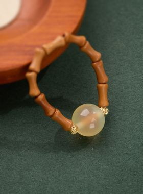 橄榄核竹节糖心玛瑙戒指女新中式小众感饰品情侣手饰戒子