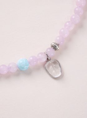 天然紫锂辉海纹石白水晶藏银手链串珠女佛珠文玩手饰手串爆款