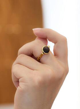 新中式天然降真香戒指女指环核桃竹节尾戒文玩汉服国风配饰