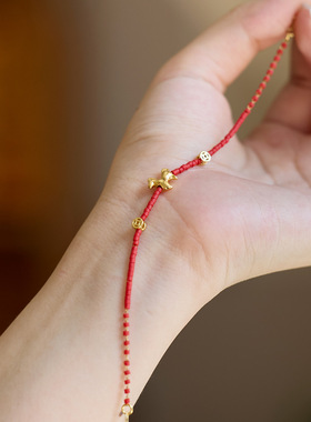 马年红绳手链串珠女马上有钱无相佛新中式好运红琉璃手串手饰
