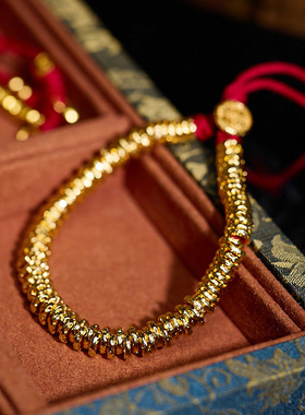 金店同款沙金新中式编织手绳手工编织古法钱串子复古手绳盘缠手链