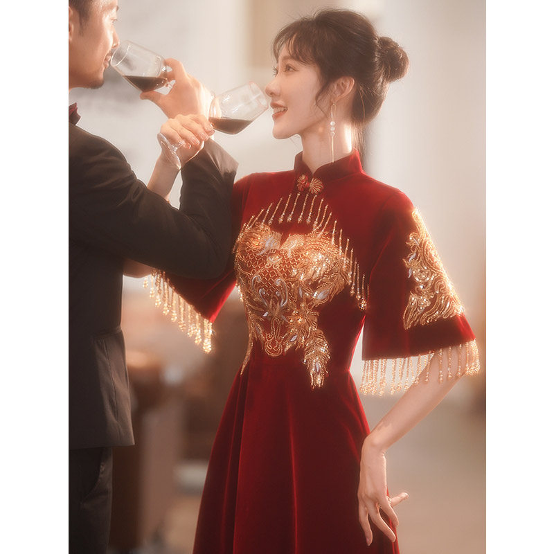 旗袍新娘结婚酒红色2021新款敬酒服 花嫁物语礼服/晚装
