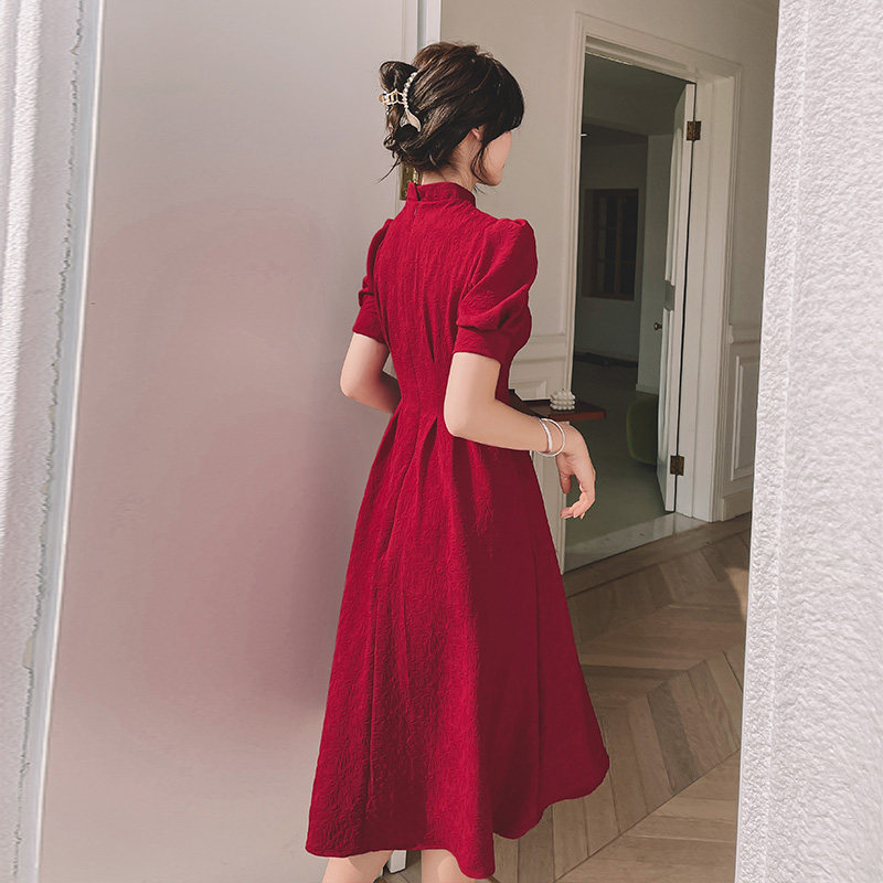 中式旗袍新娘2022新款酒红色敬酒服 花嫁物语礼服/晚装