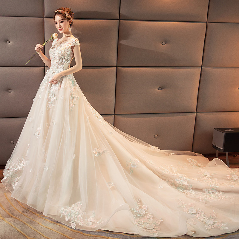 齐地2020新款韩式v领结婚星空婚纱 花嫁物语婚纱