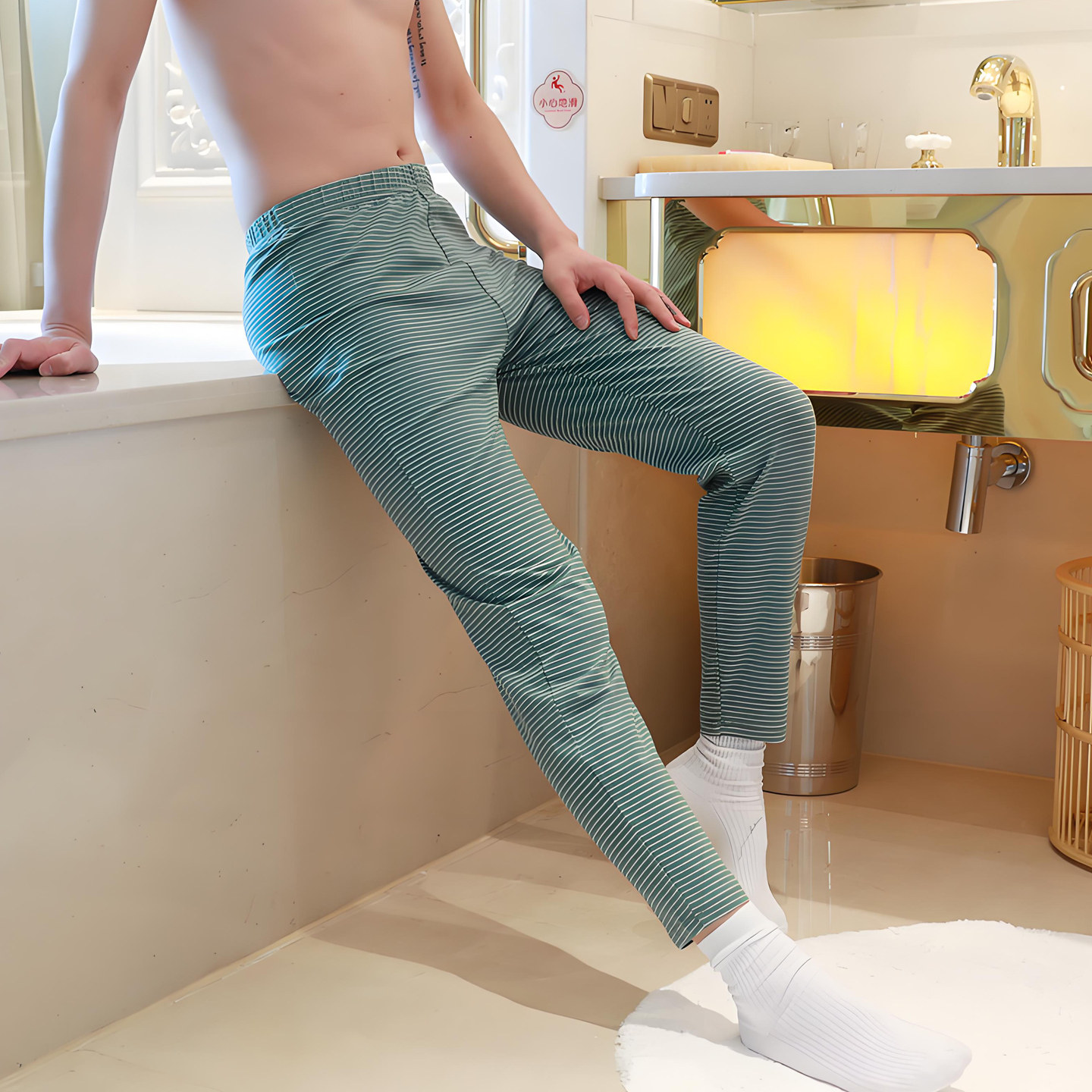 男士秋裤宽松棉质条纹秋冬薄款保暖裤舒适潮流青年打底裤衬裤包邮,淘宝优惠券,粉丝福利购,淘宝优惠卷