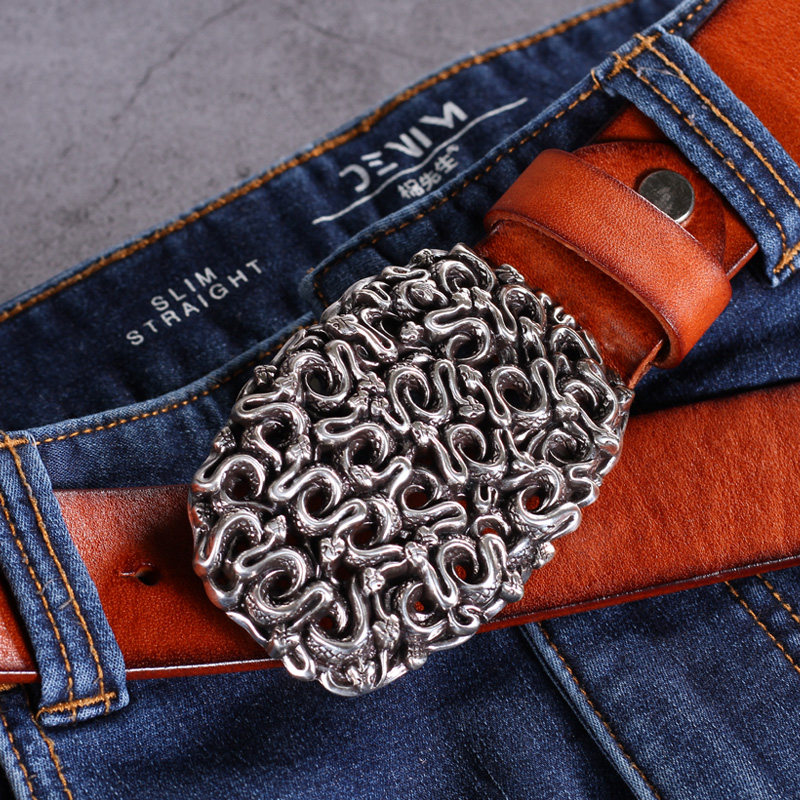 男手工朋克风平滑扣中青年复古皮带 漂印象服饰腰带/皮带/腰链