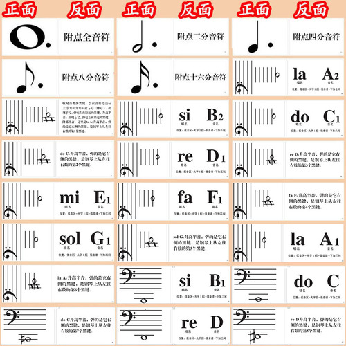 钢琴88键五线谱识谱卡片164张音符早教闪卡乐器乐理知识基础教程