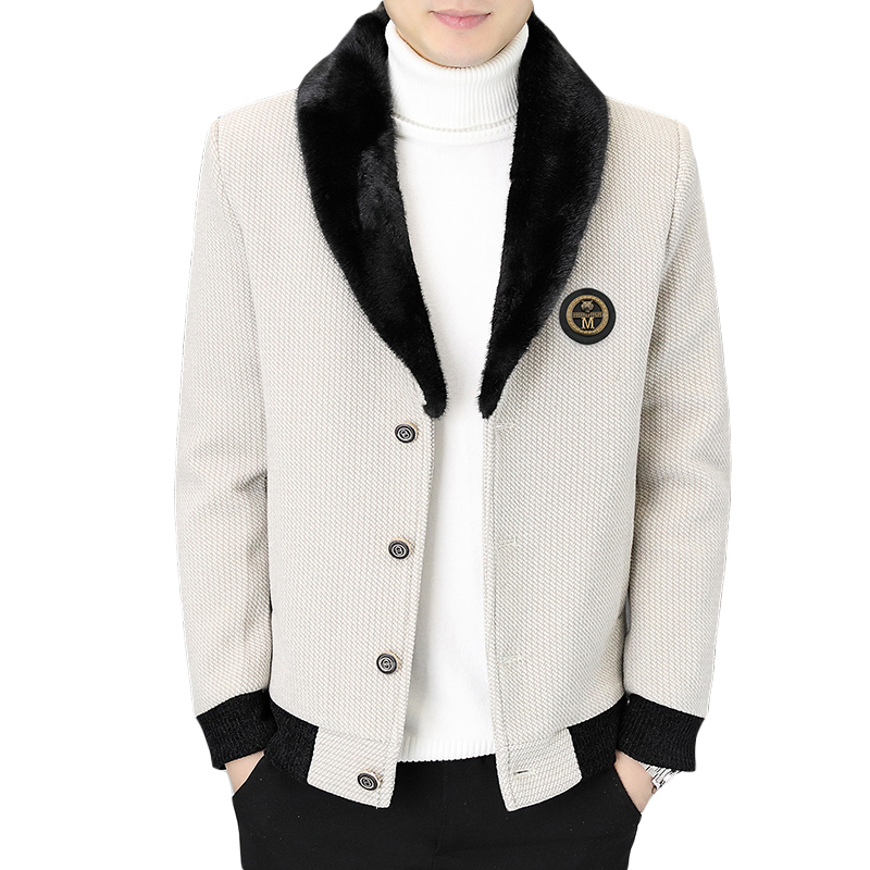 冬季大毛领呢子大衣男士韩版休闲毛呢夹克加绒加厚短款风衣外套潮