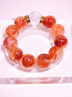原创设计红胶花水晶手链女款牛血红芬达色锦鲤胶花手串珠径18mm