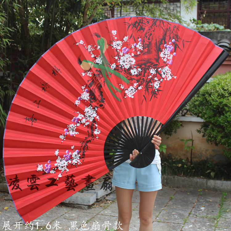 大挂扇手工画扇工艺折扇影楼摄影婚庆红布喜庆装饰扇子喜上眉稍_虎窝淘