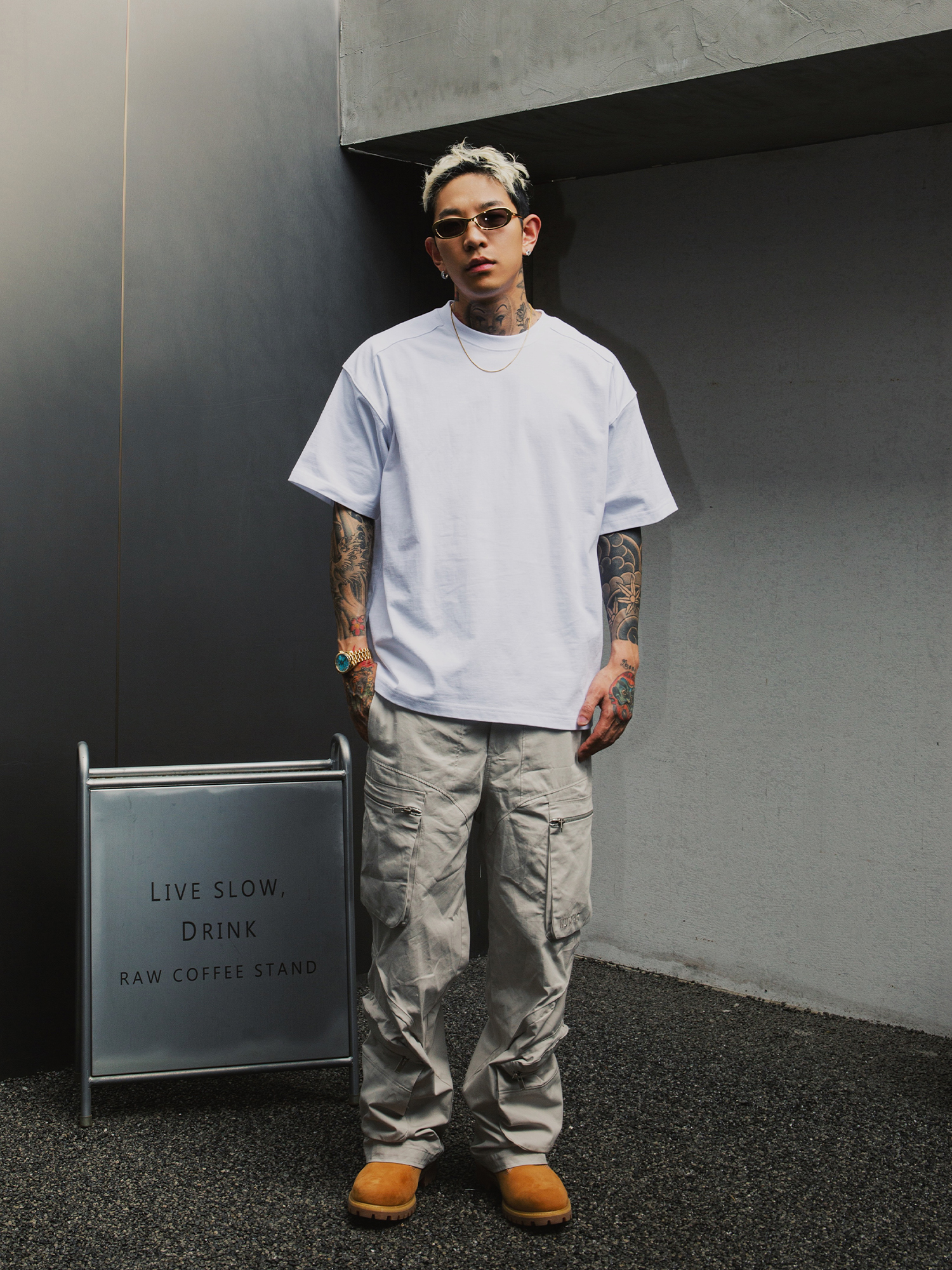 s45双层肩小刺绣logo短袖春夏经典基础重磅纯棉宽松基础T恤情侣款 - 图2