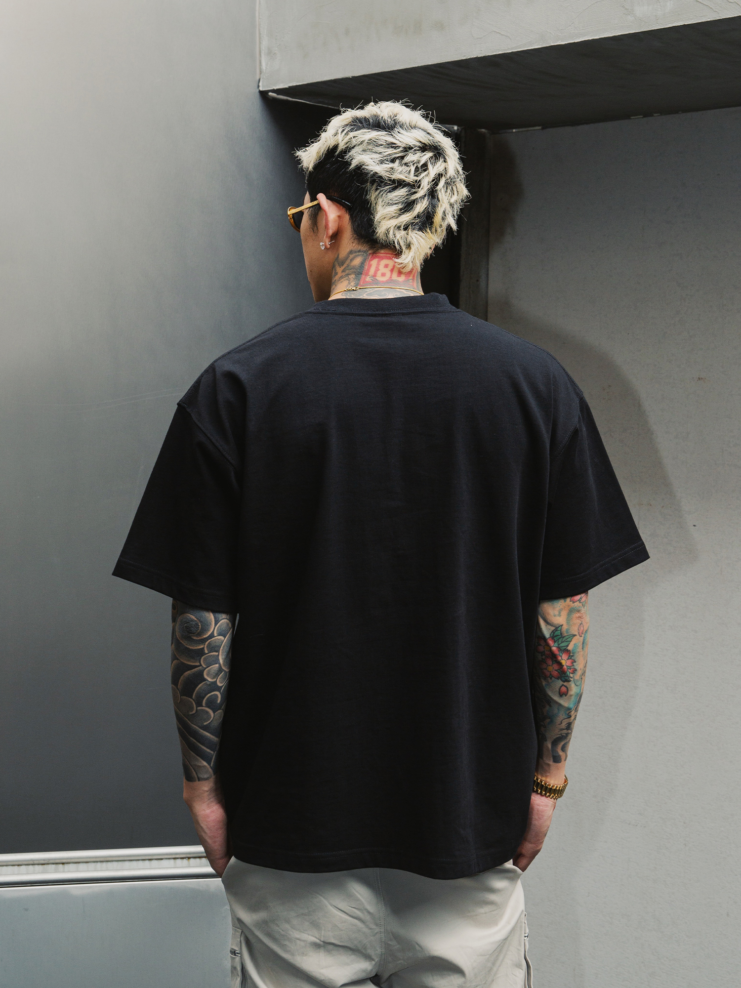 s45双层肩小刺绣logo短袖春夏经典基础重磅纯棉宽松基础T恤情侣款 - 图0