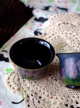 漆器｜髹缮斋原创设计国潮礼品秋日的薰衣草漆画传统漆器酒杯茶杯
