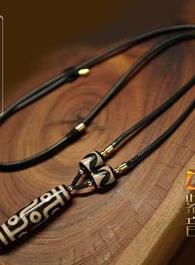 真风化纹西藏九眼天珠脖挂虎牙蜡皮绳横竖穿锁骨项链天珠毛衣链