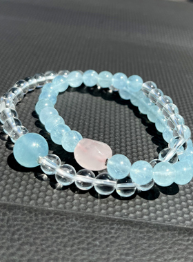 天然白水晶海蓝宝粉水晶双层手串