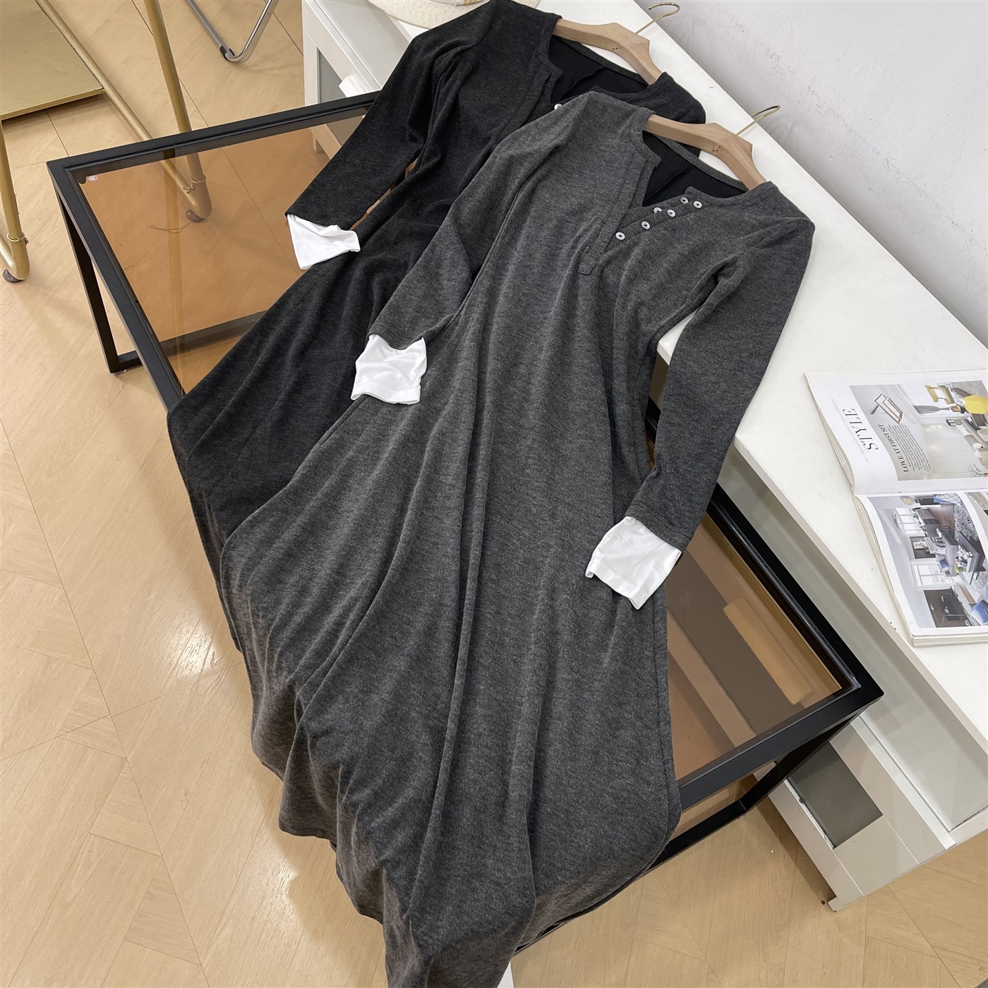 连衣裙女秋冬季新款时尚女装长袖百搭长款连衣裙V领k#21 - 图3