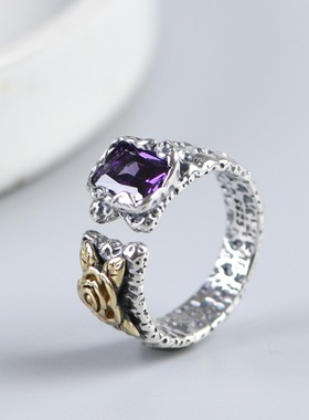 S925纯银戒指复古做旧开口设计女