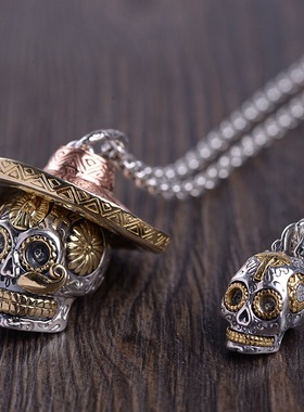 古银铺纯银复古骷髅头男款项链坠