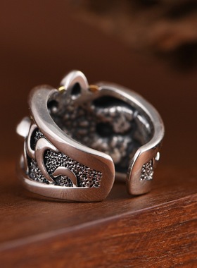 纯银戒指复古工艺蜘蛛网造型指环