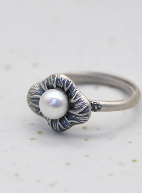 淡水珍珠小众设计女款开口银戒指