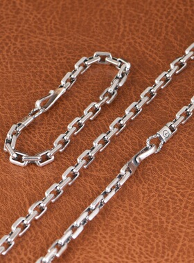 古巴链足银项链复古工艺个性男款