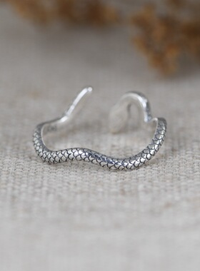 指环素圈戒指小蛇纯银开口女款