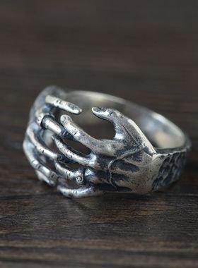 古银铺复古泰银指环开口男款骷髅