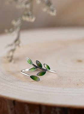 小众女款纯银戒指开口新中式烧蓝