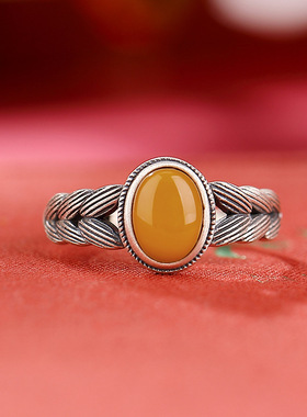 民族风蛋面蜜蜡开口复古做旧女款