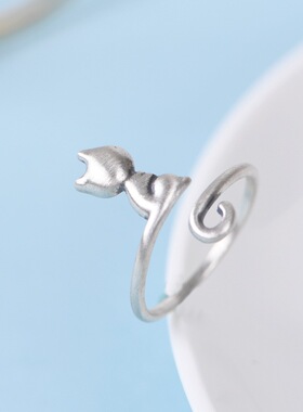 古银铺可调节小喵咪卡通活口S925