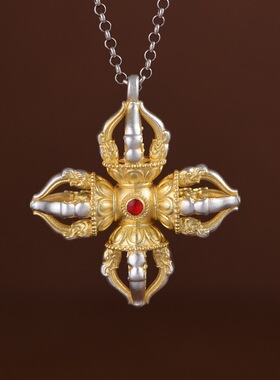 女款描金工艺十字金刚杵项链坠子