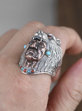 朋克复古风男款印第安头像银戒指