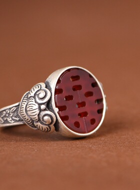 红玛瑙戒指复古工艺小众设计女款