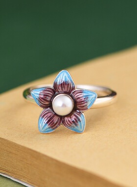 纯银景泰蓝小众设计女款国风戒指