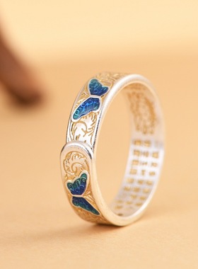 小众设计女款描金工艺时尚银戒指