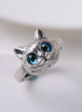 古银铺s925纯银戒指喵咪开口