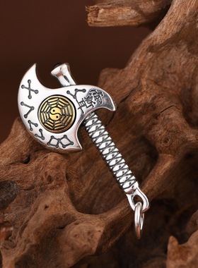 纯银复古工艺霸气斧子男款银吊坠