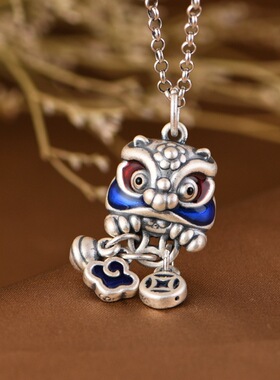足银复古吊坠如意醒狮古银铺女款