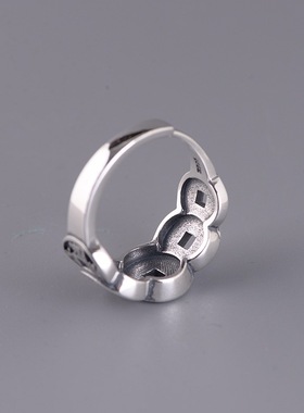 纯银五帝钱开口可调节个性银戒指