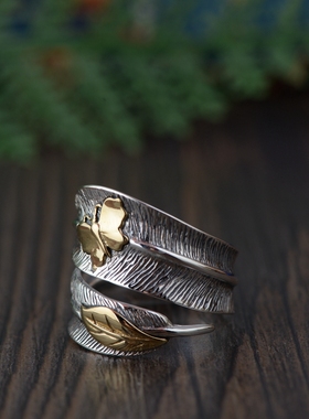 纯银复古比翼双飞S925戒指女款