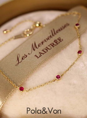 红颜~S925银镀14K金红宝石迷你纯银手链本命年时尚小众轻奢精致