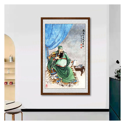 国画关羽画像关圣大帝挂画中式客厅玄关武财神关公夜读春秋装饰画 - 图0