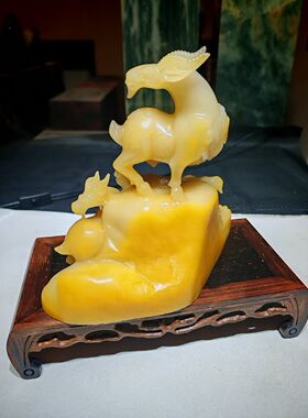 天然奇石桂林鸡血玉原石玉雕三阳开泰礼品装饰物客厅办公室摆件
