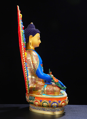 精工全鎏金彩绘药师佛佛像摆件