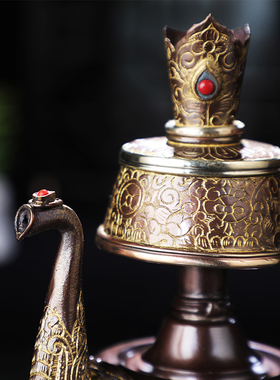 藏式铜供水壶贲巴壶奔巴净水壶文巴壶宝瓶家居供奉手工雕花摆件