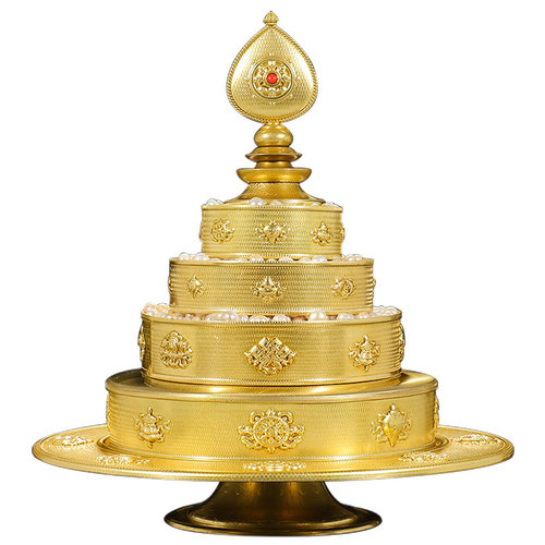 大藏禅饰曼扎盘曼茶罗修盘八吉祥黄铜家用藏密宗供曼扎大号15cm - 图3